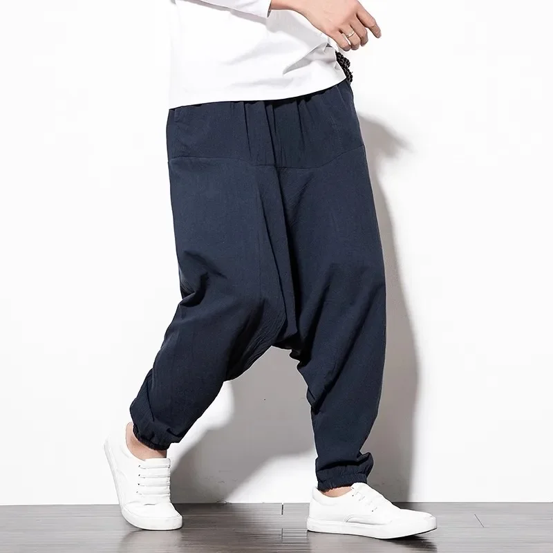 2025 ropa de calle Pantalones Harem hombres Hip-hop tiro caído algodón Joggers Pantalones de pierna ancha Pantalones hombres Chic Pantalones sueltos Hombre