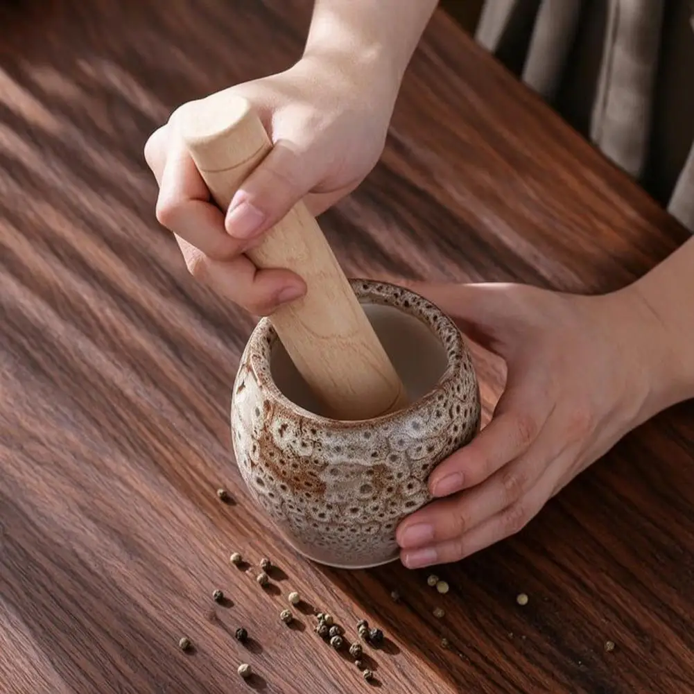 Kitchen Garlic Grinder Ceramic Pestle Mortar Set for Garlic Herb Spice Grinding Kitchen Crusher with Sturdy Handle for Sesame