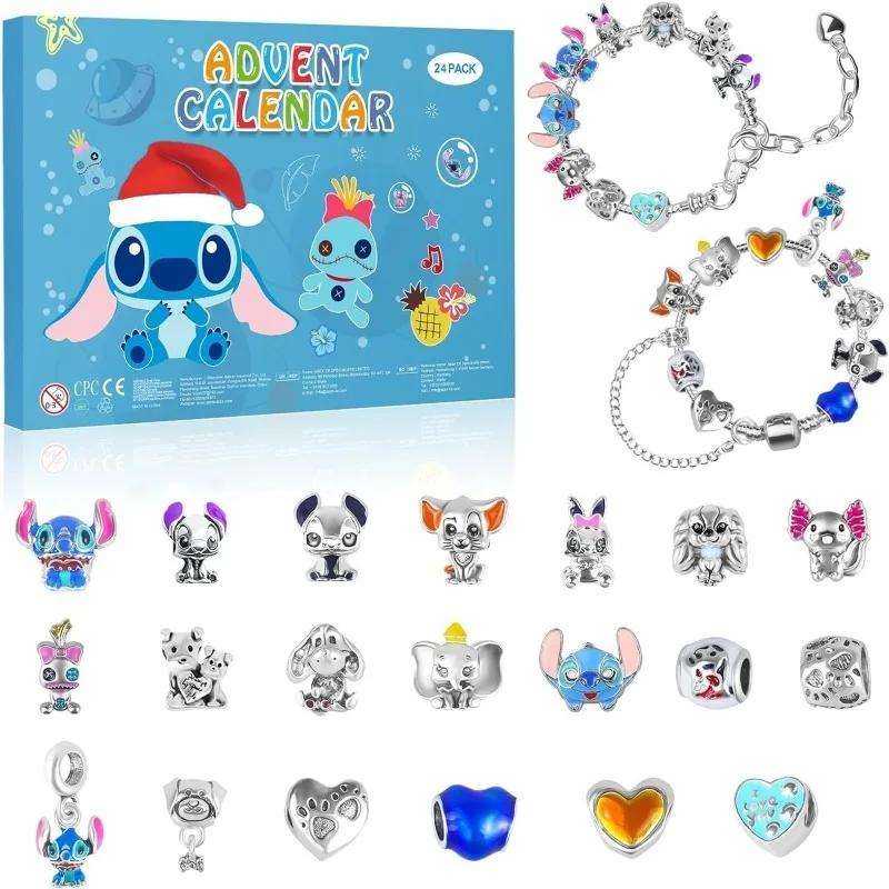 Stitch Cartoon Christmas Advent Bracelet Gift Box Countdown Calendar Disney Decorative Gift 24-Day Countdown Surprise Gift Box