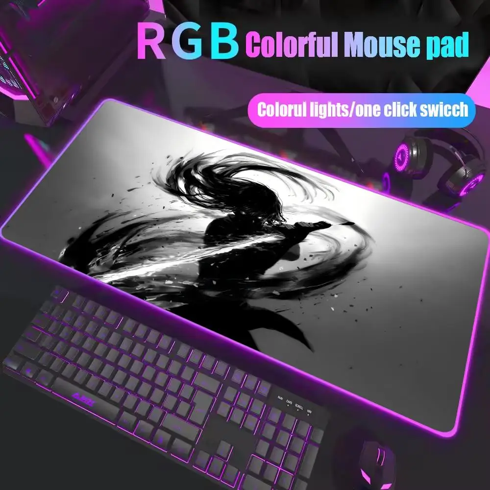 

Anime Warrior Mouse Pad XXL RGB Gaming Mouse Pad Gamer Accessories Large LED Light Mousepads PC Computer Desk Mat with Backlit