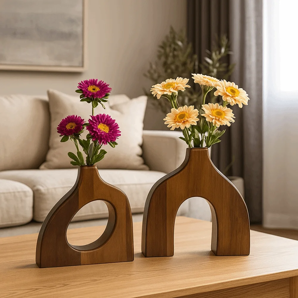 Irregular Shape Wooden Vase Simple Style Solid Wood Flower Container High-end Craftsmanship Floral Arrangement Vase