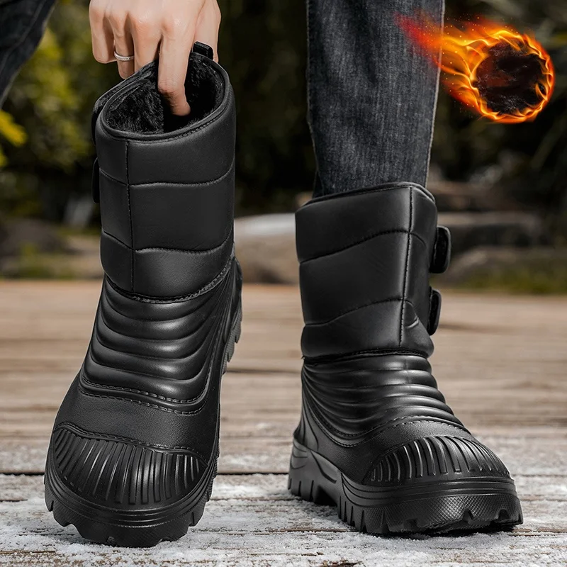Men's High-Top Snow Boots with Thick Soles, Non-Slip, Waterproof, Autumn and Winter Cold-Proof Workwear Motorcycle Style Large Size Men's Boots