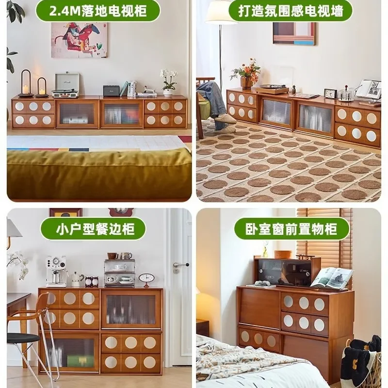 Nordic Solid Wood TV Cabinet Floor to Ceiling Storage Unit for Living Room Small Apartment Media Console with Ample Space