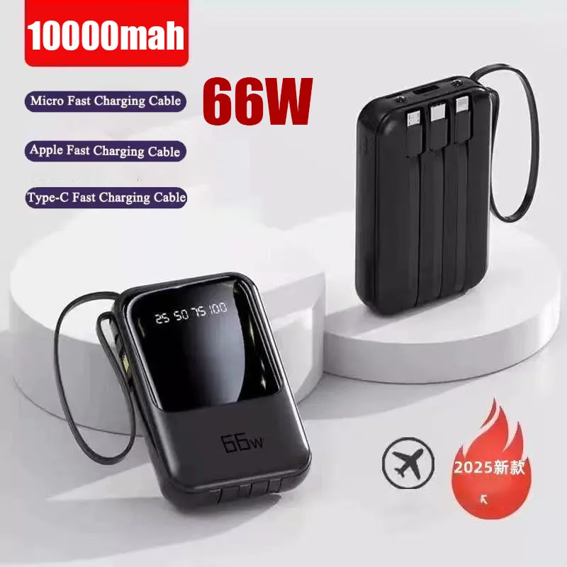 

66 Вт Power Bank Подходит для портативной батареи Xiaomi, 10000 мАч, быстрая зарядка, встроенный с 4-проводным цифровым дисплеем, внешний внешний блок питания