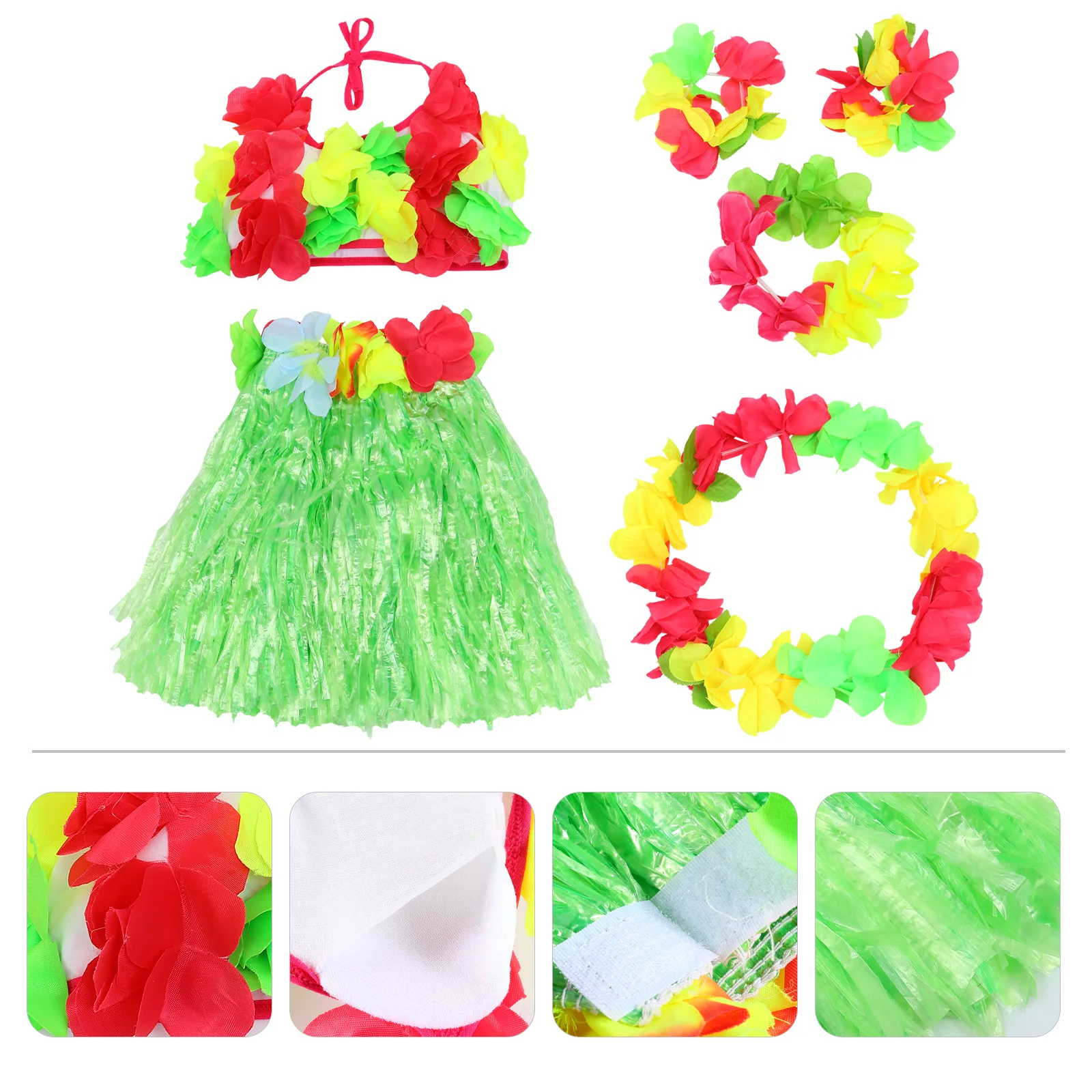 6 pcs Children Costume 40CM Thick Hawaii Straw Hawaii Straw Skirt Skirt Performance Wear Green Set Accessories Cosplay