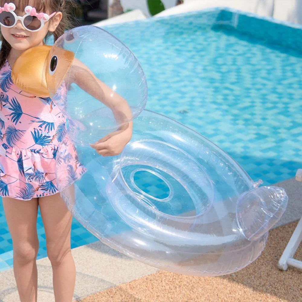 Bonito Pato Transparente Baby Swimming Ring Inflável Kids Banho Natação Círculo Flutuante Baby Seat For Water Party Beach Pool Toys