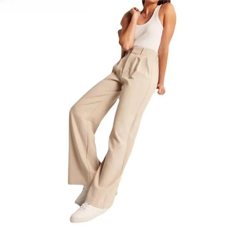 Uniwersalne spodnie damskie z szerokimi nogawkami, długie spodnie casualowe wykonane w 100% z włókna triacetatu, kolekcja jesienna, moda damska.