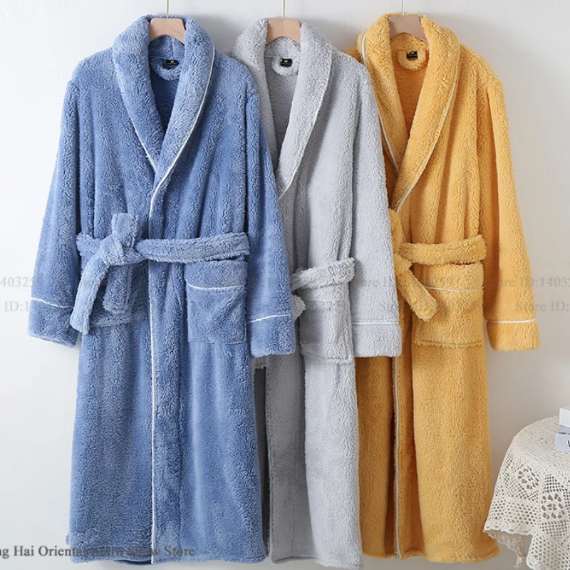 

Thicken Coral Fleece Couple Long Robe Lounge Wear Thicken Flannel Warm Bathrobe Kimono Gown Loose Casual Home Dress Sleepwear