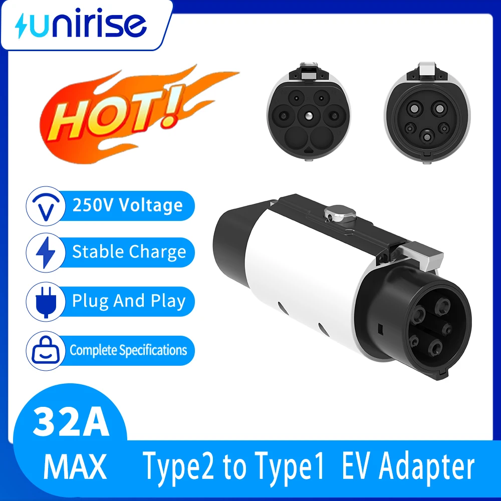 

Electric Vehicle Adapter Type2 to Type1 32A 7KW 250V Converter with Safety Lock Buckle for J1772 Car Charger