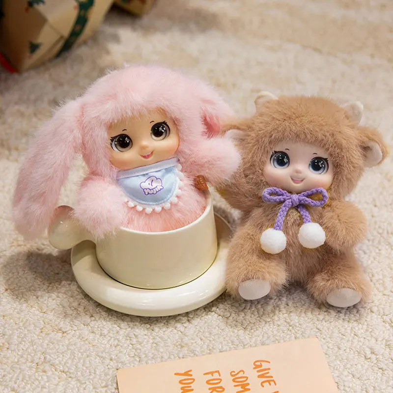 Mini Plush Doll Cute  Rabbit Bear Kawaii Animal Keychain Soft Cartoon Toy Backpack Hanging Pendant Girls Gift Desktop Decoration