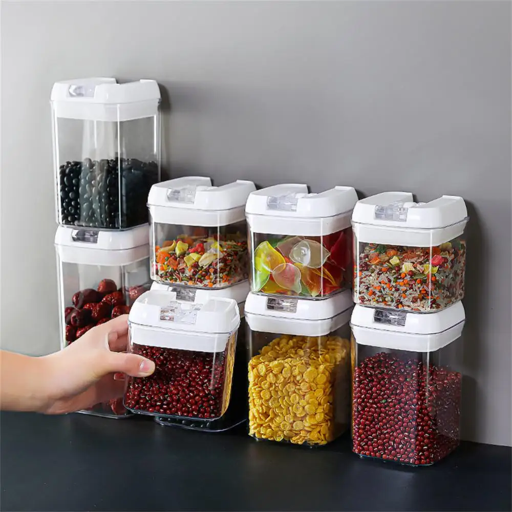 Plastic Food Storage Container Vacuum Technology Tea Tank Versatile Air-tight Convenient Easy-to-clean Spice Jar Set Kitchen Box