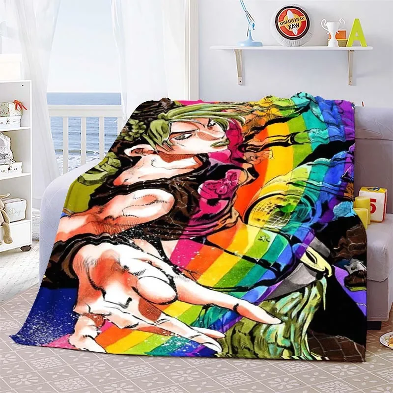 Summer Blankets Sofa Bedspread Couch Home Living Room Decor Anime JoJo Bizarre Adventure Print Flannel Throw Blanket Soft Warm