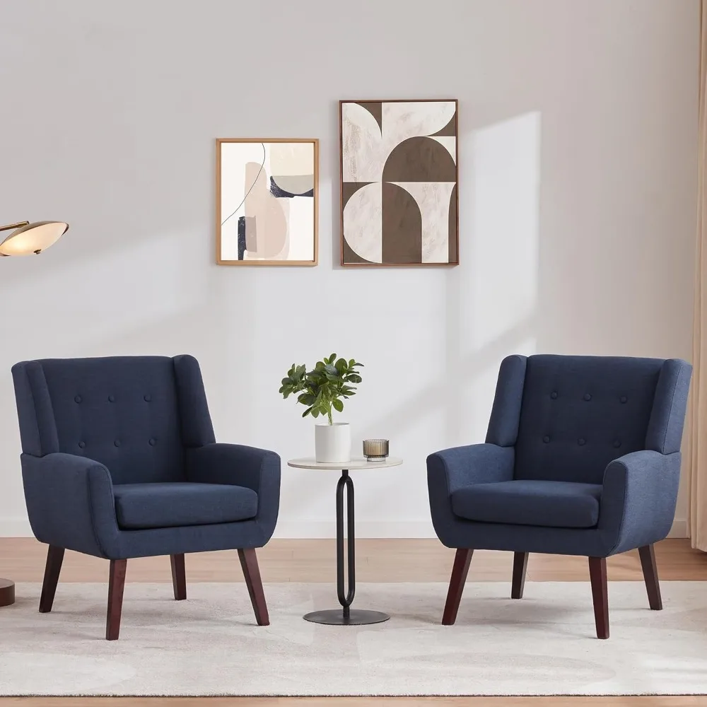 

Tufted Accent Chairs Set of 2,Upholstered Reading Living Room Chair,Mid Century Modern Chair with Linen Fabric