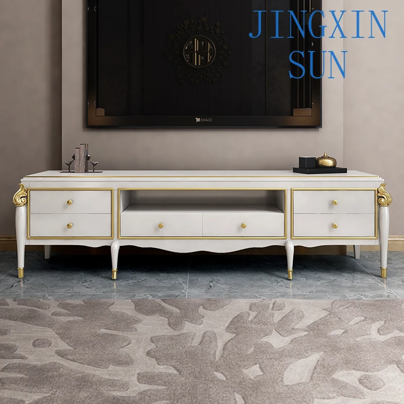 American Light Luxury Marble Coffee Table TV Cabinet Combination for Living Room Neoclassical Ebony Indoor Use for Modern