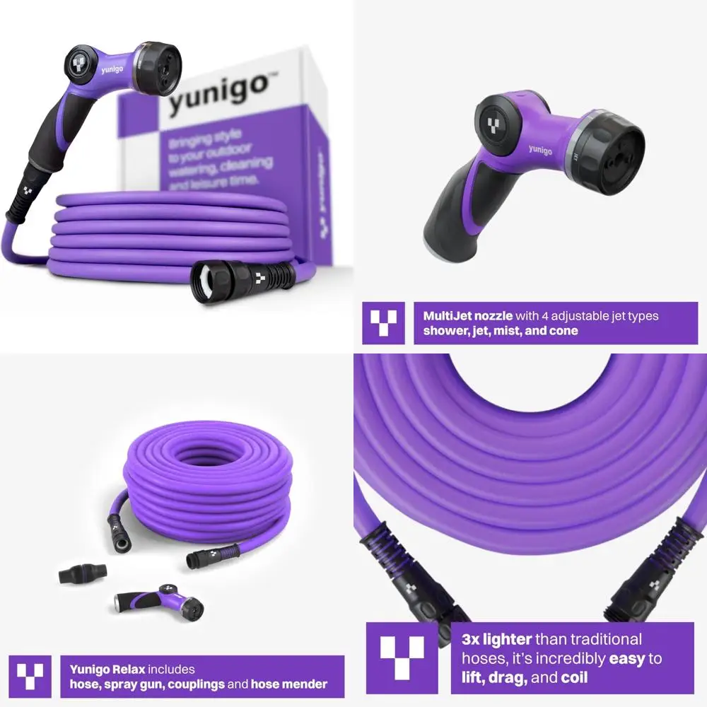 

Expandable Garden Hose 50ft Lightweight No-Kink with Anodized Aluminum Couplings and Spray Nozzle - Durable and Stylish Water Ho