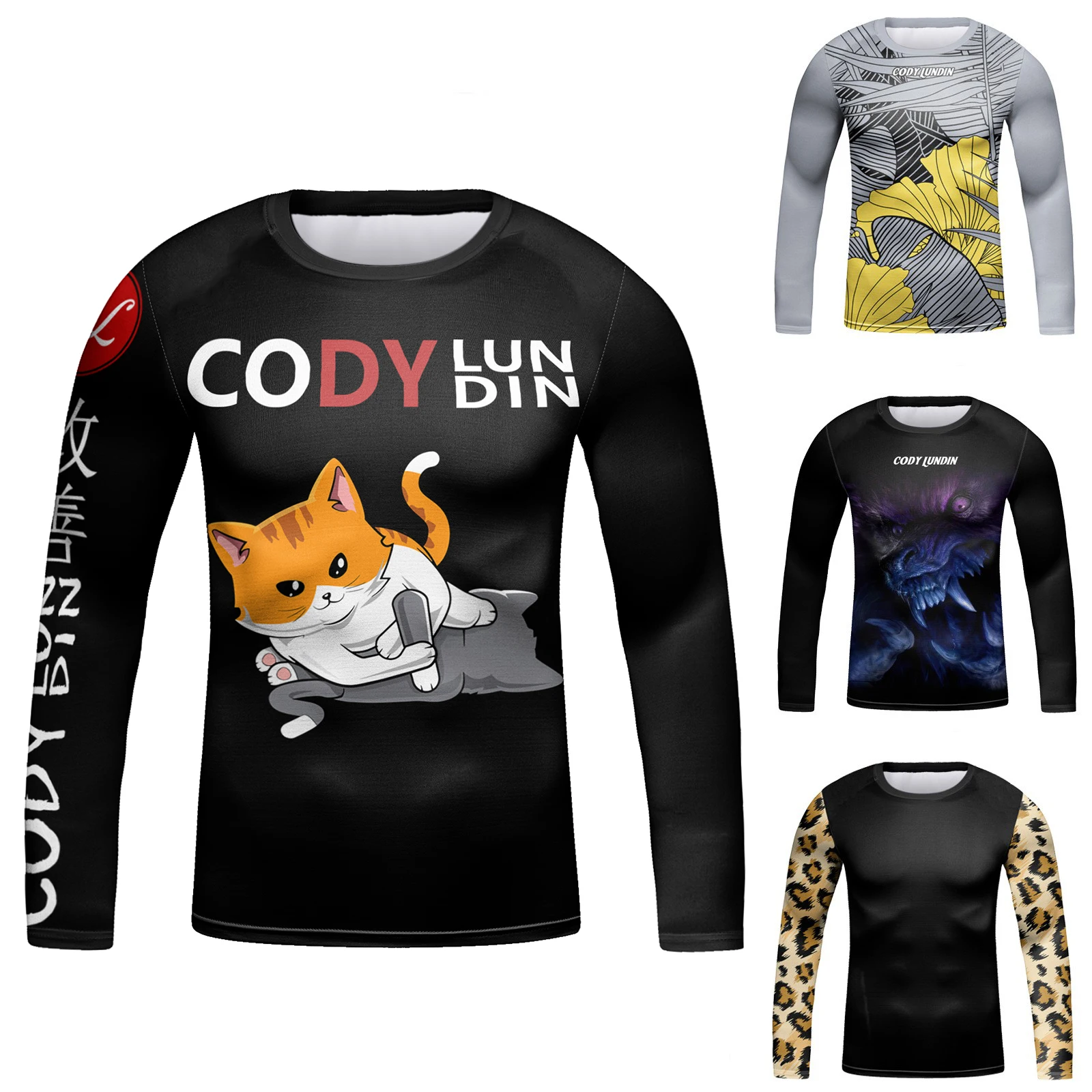 Kids 3D Cartoon Graphic Printed Quick Dry Compression Long Sleeve Rash Guard Boys MMA BJJ Anti Wear Fitness Training Tops
