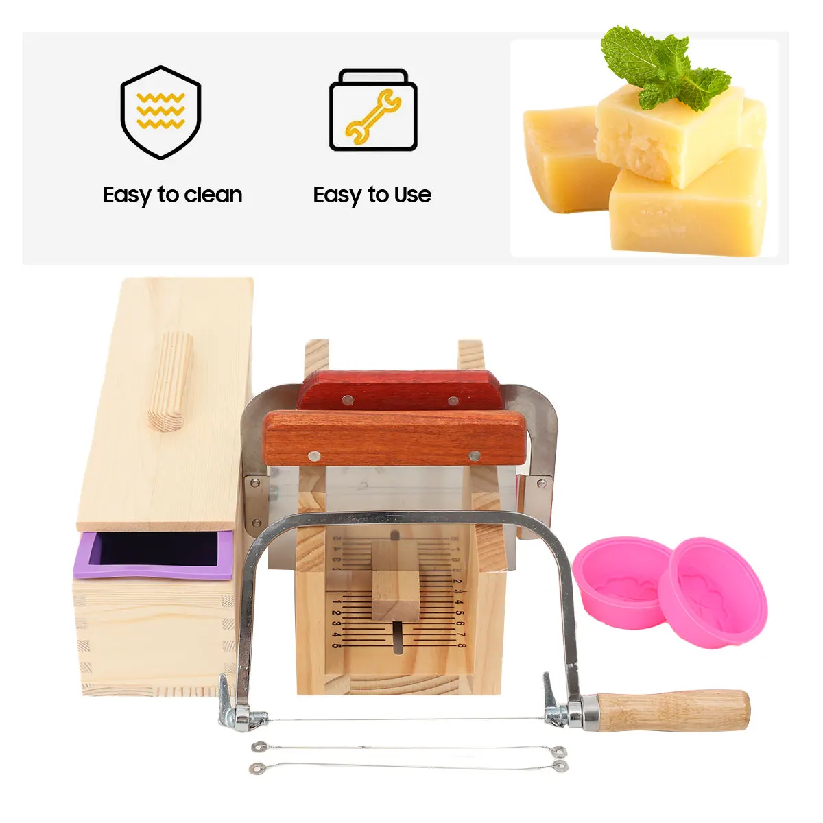 Seifenschneidewerkzeug 9-teiliges Set, halb handgefertigt, halb mechanisch, DIY Seifenherstellung, Schneidewerkzeuge, rechteckige, verstellbare Holz-Seifenblockschneider-Box