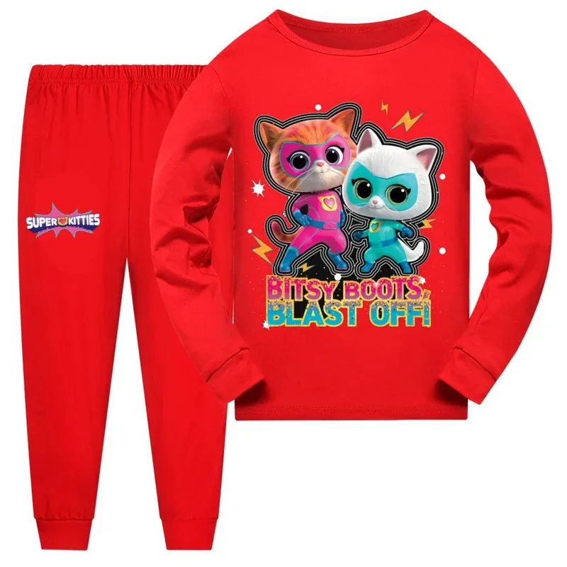 Crianças superkitties pijamas conjunto menina anime super gatinhos cosplay casa roupas de manga longa crianças pijamas meninos roupas