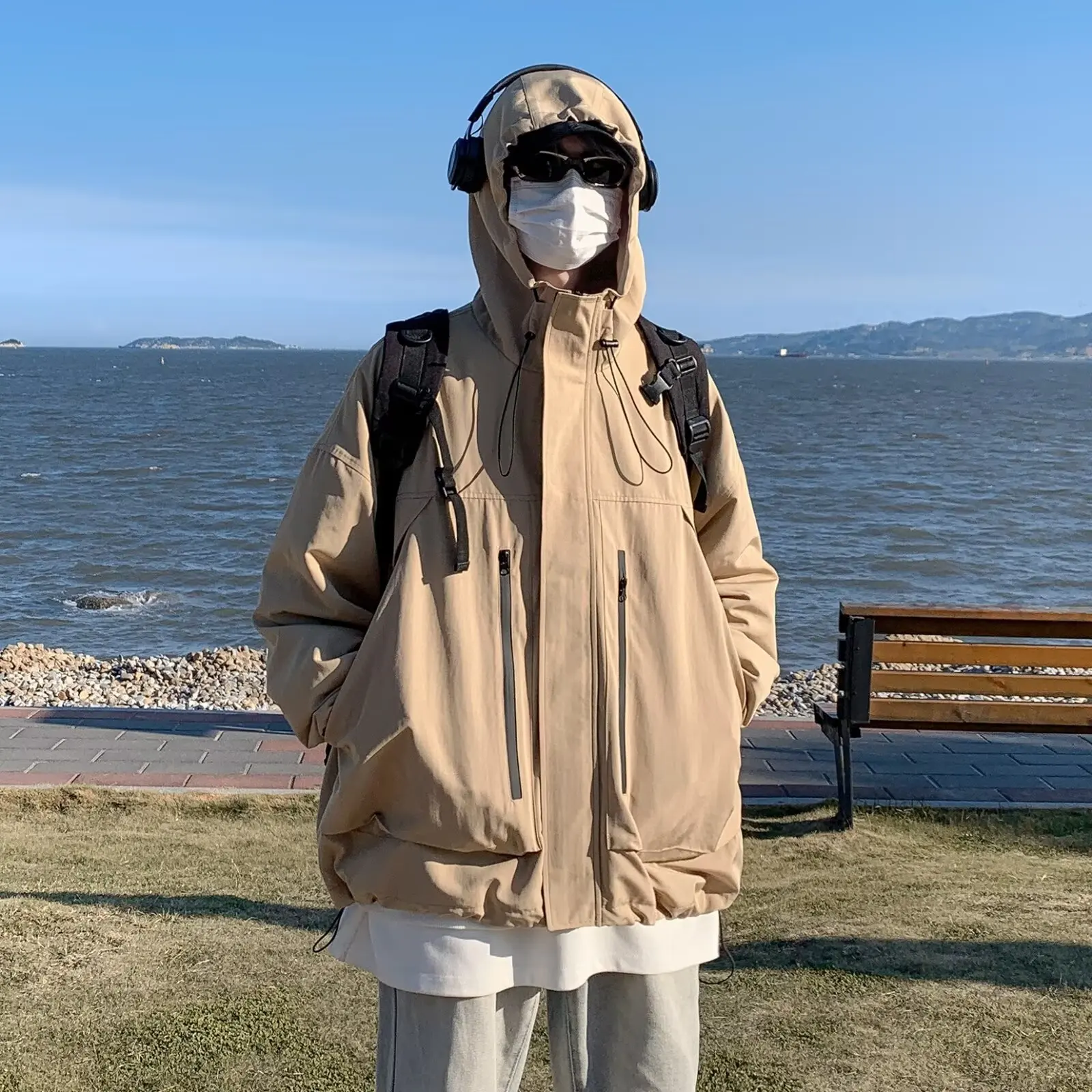 

Мужская толстовка с капюшоном в американском стиле ретро большого размера, осень-зима, новинка 2025, уличный топ для пар, длинный длинный топ из полиэфирного волокна...