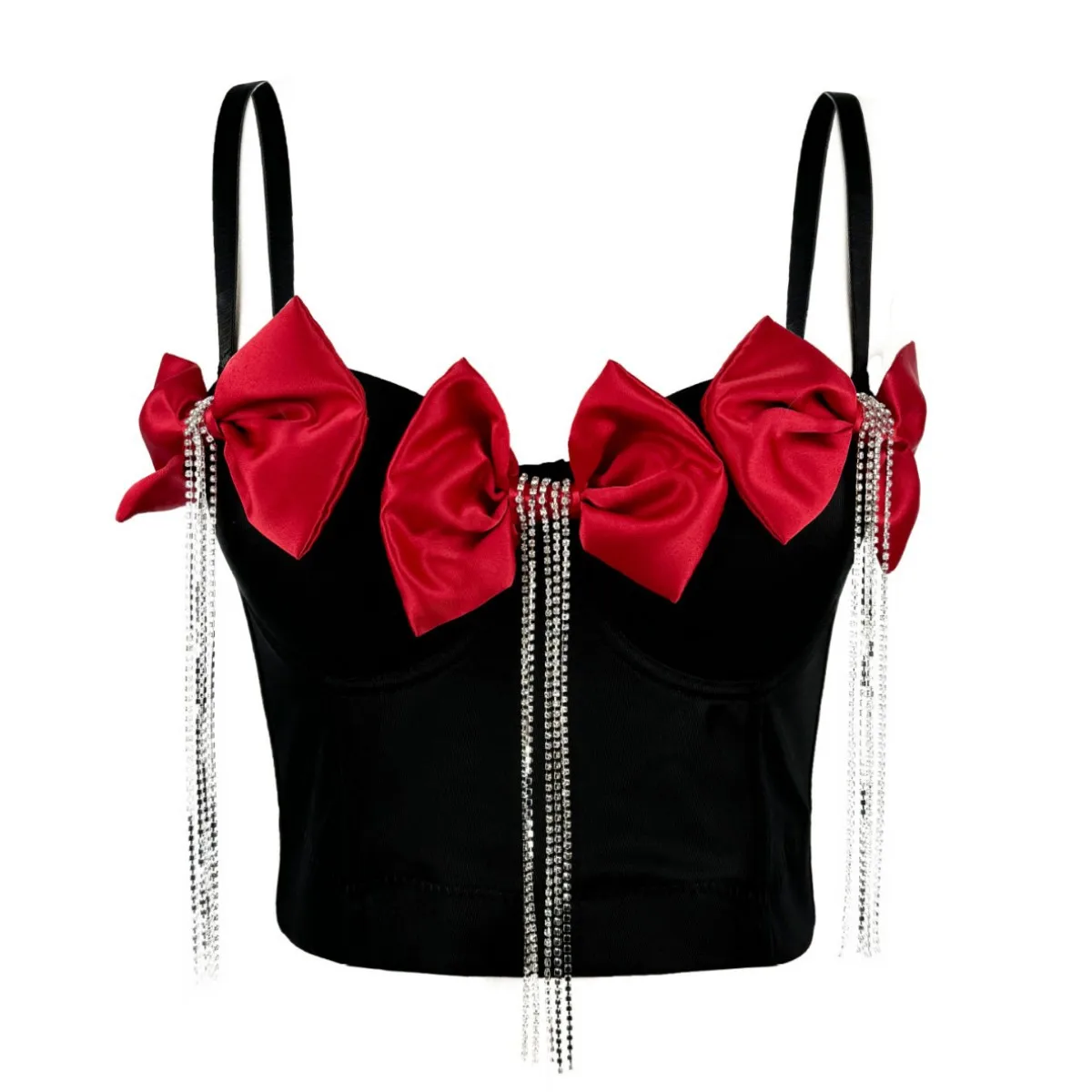 

Sexy Bow Tops With Rhinestone Tassel Women Clubwear Y2k Corset Crop Top Push Up Bra Slim Fit Camisole 2025 Summer Fashion Korset