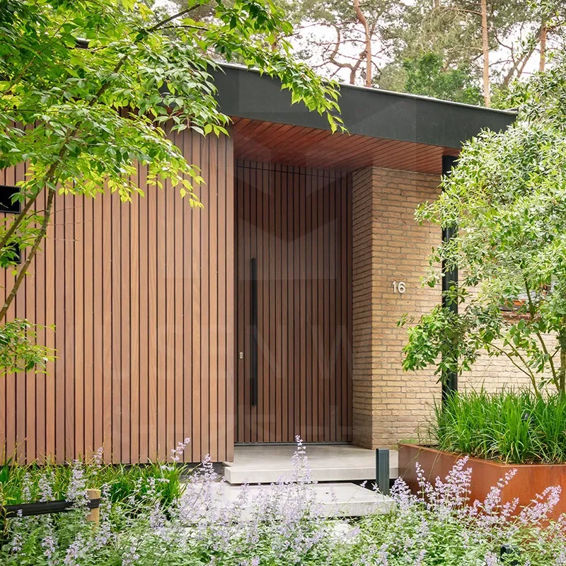 for Australia CE Solid Wood Grille Entry Door Wall Panel Glass Self Built House Paint Off Axis Single Door Factory