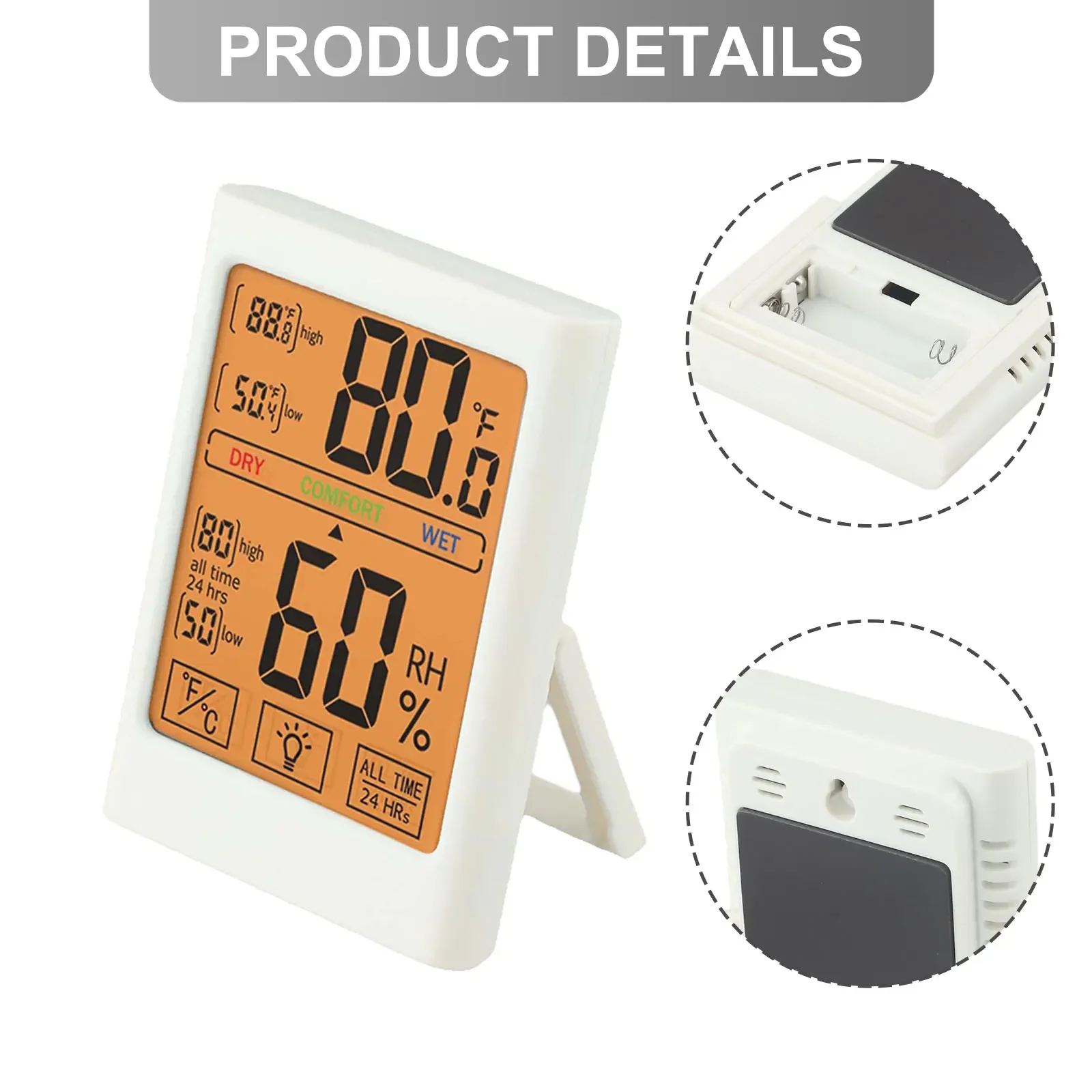Digitales Thermometer-Hygrometer mit Touchscreen und hintergrundbeleuchtetem Display zur genauen Überwachung der Innentemperatur