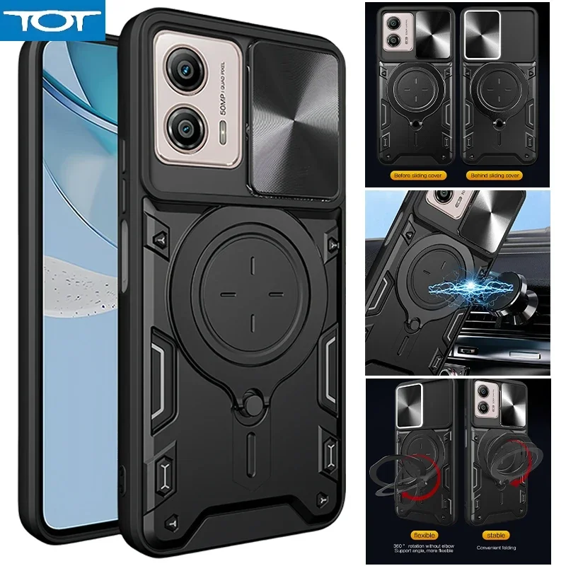Для Motorola Moto G53 5G чехол автомобильный магнитный кольцевой держатель бронированный чехол для телефона Motorola G13 G23 4G слайд-камера защитная задняя крышка
