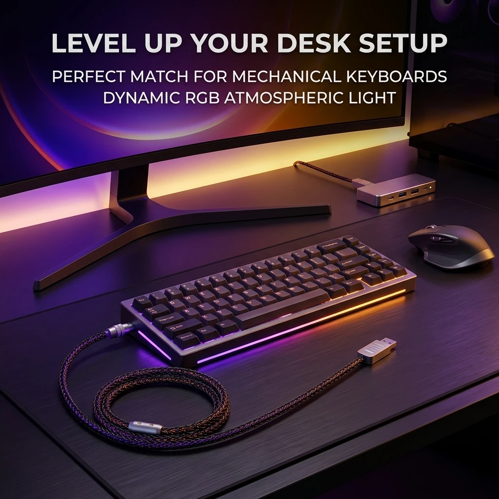 8K Polling Rate USB C Cable RGB Luminous Braided Mechanical Keyboard Cable Type C Fast Charging Cord for iPhone 17 16 15 CarPlay