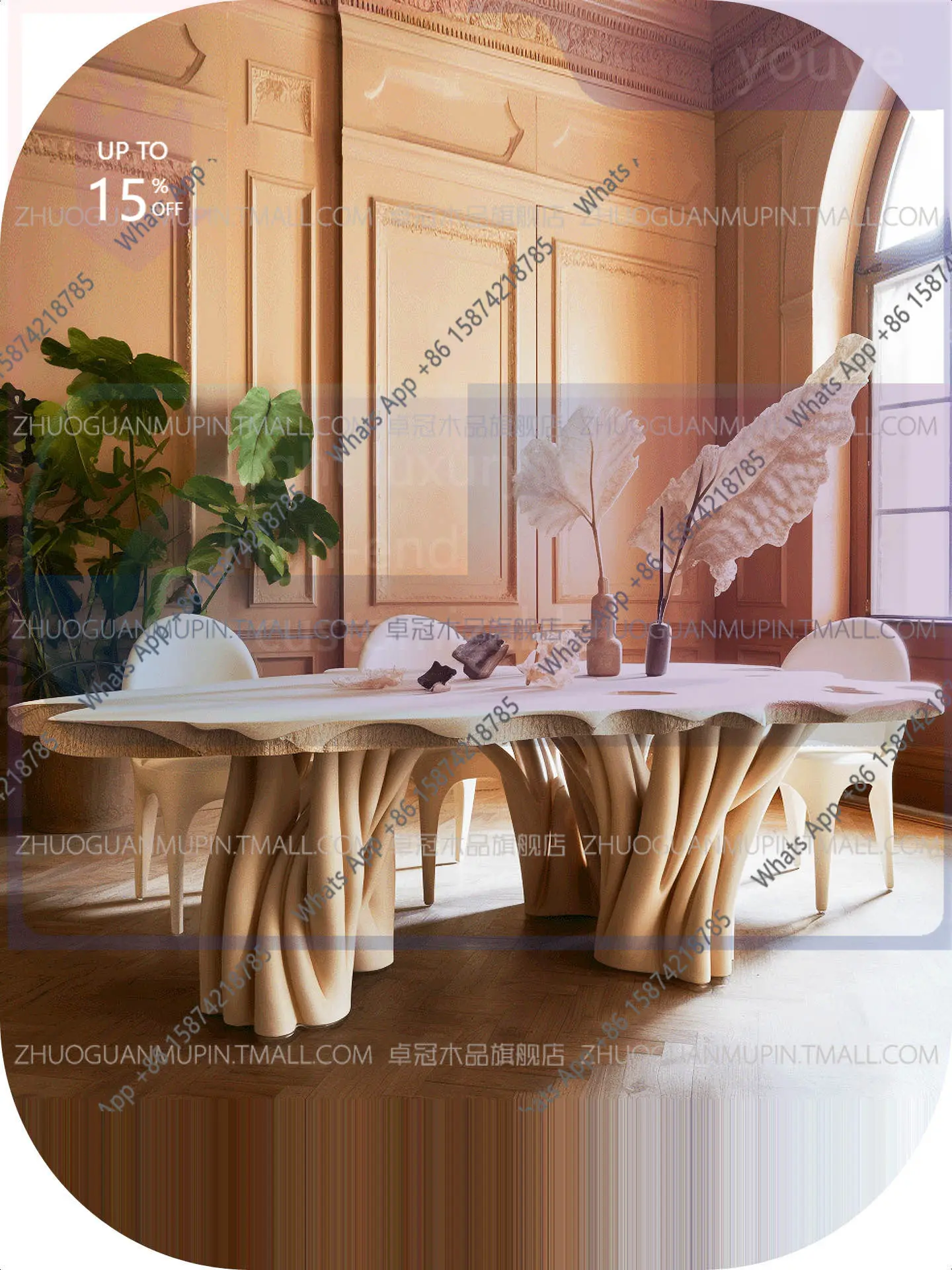grE Rt Cream Antique Dining Table, Household All-solid Wood Long Dining Table, Villa Creative Tea Table, French High-end