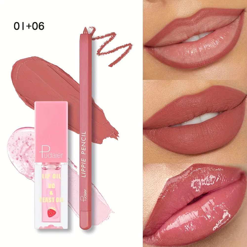 Set di lucidalabbra idratanti naturali opache da 2 pezzi + set di matite per labbra, idratazione a lunga durata e facile da applicare, una varietà di tonalità di bacche