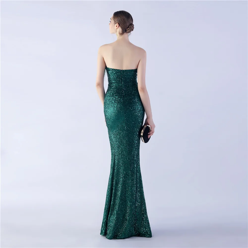 DEERVEADO Sexy Mermaid Slit Evening Dress for Woman Chic Sweetheart Sequins Prom Party Dresses Gala Formal Dress with Feathers