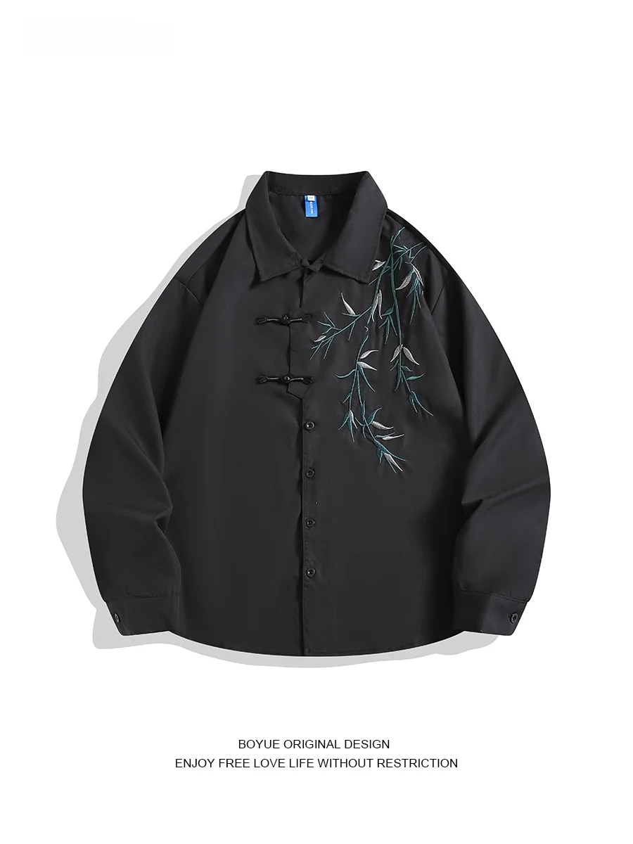 

Boyue Long Sve Embroidered irt Youthful Vintage New Chinese Sle Women's Faionable Casual Spring Cotton irt