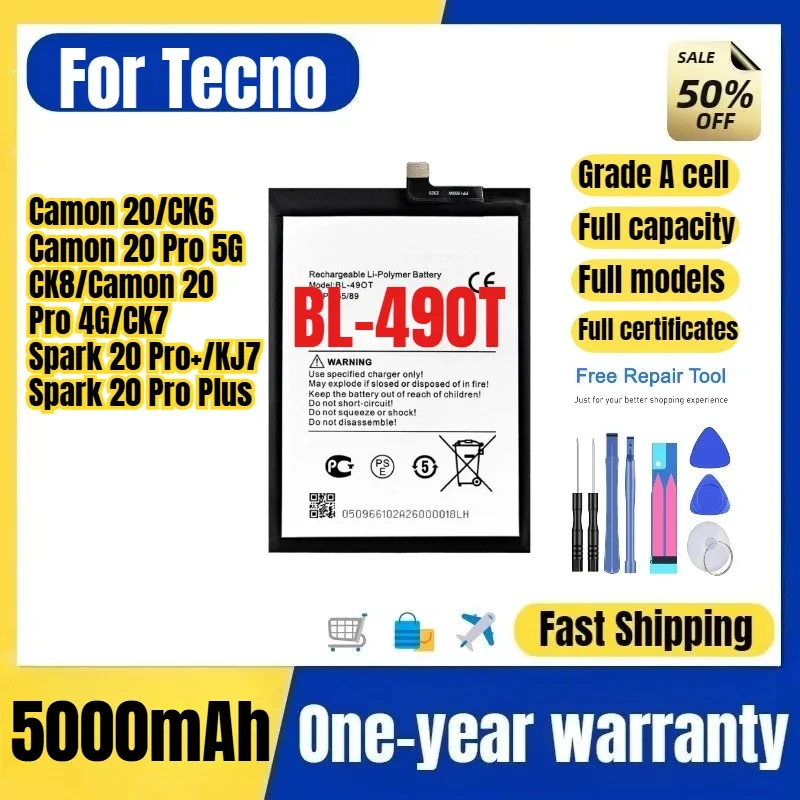 BL-49OT for Tecno Camon 20/Pro 5G/CK8/Pro 4G/CK7/Spark 20 Pro+/KJ7/CK6/Spark 20 Pro Plus Phone Battery Replacement Bateria