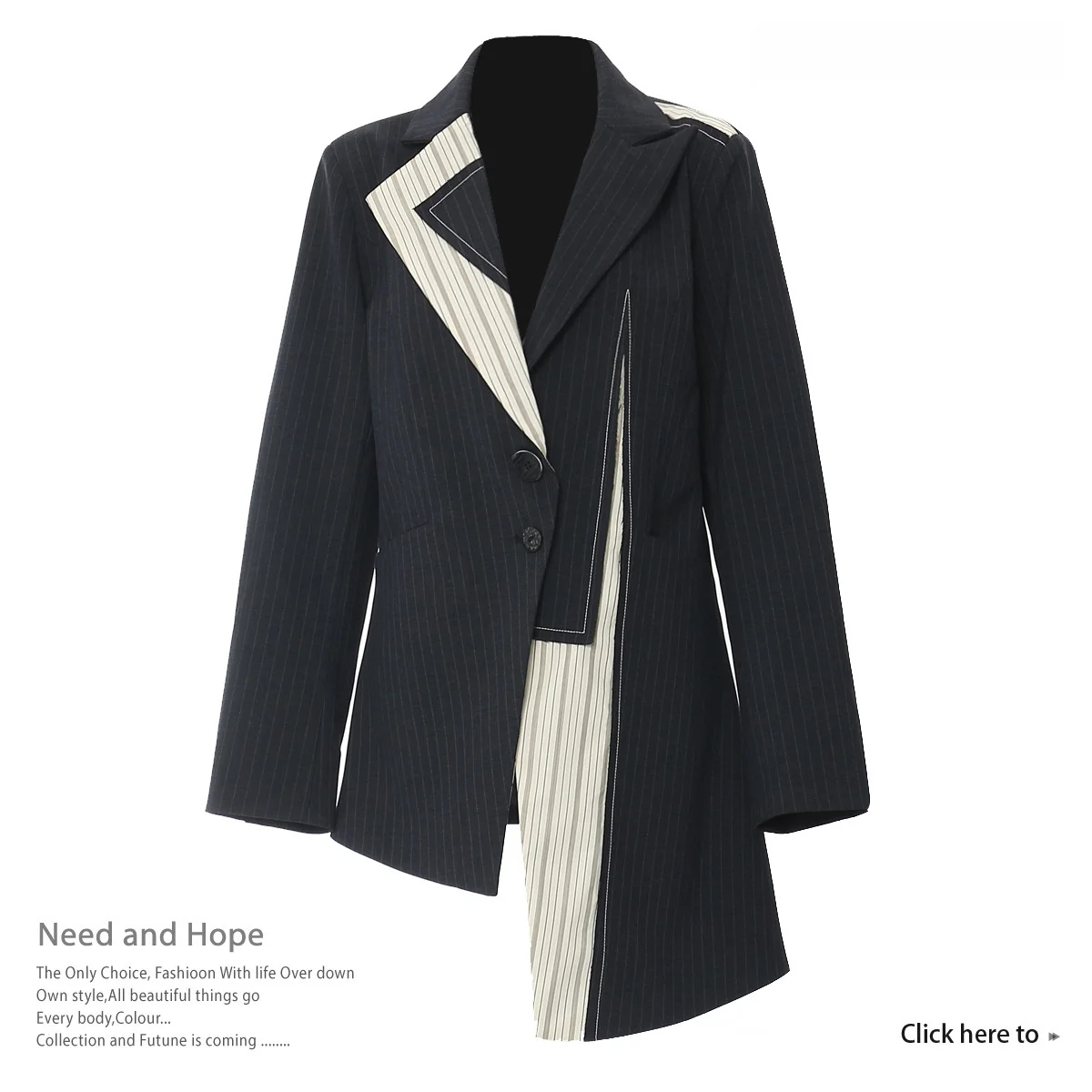 

Autumn Winter Design Sense Heavy Work Patchwork Color Block Waist Cinch Asymmetrical Long Sleeve Striped Women's Jacket