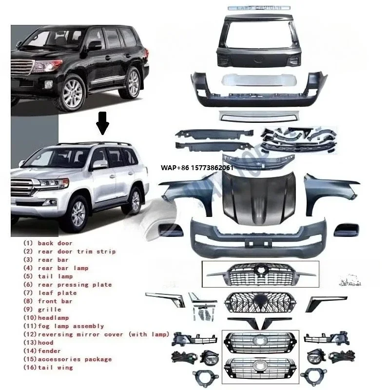 Car Body Parts Facelift Bumper Grille Bodykit for Tyt Land Cruiser 200 Lc200 Fj200 Body Kit 2008-2015 Upgrade to 2016