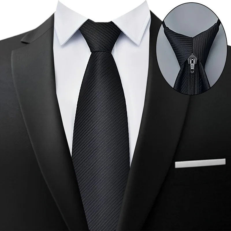 3Pcs Men's No-Tie Wide Zipper Tie 8cm (3.15inch) Black Red Multicolor Solid Color Fine Twill Polyester Business Groomsmen Annual Meeting Event Formal Wear Accessories