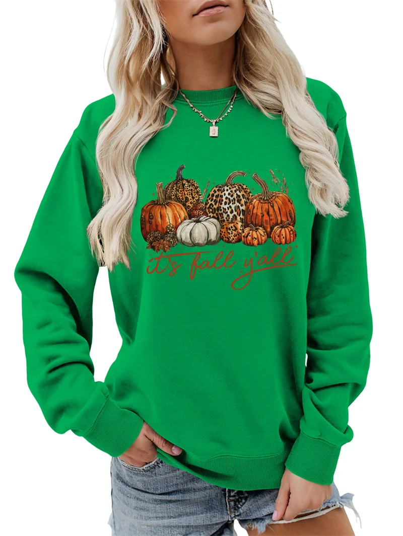 New cotton fun long sleeve women's it's fally's all pumpkin letter print autumn and winter vintage crew-neck hoodie