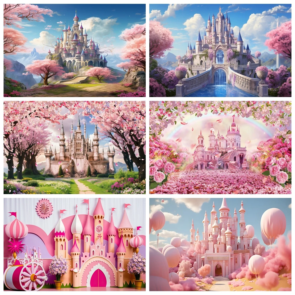 

Spring Floral Castle Backdrop Fairy Tale Castle Palace Flower Princess Girl Baby Birthday Party Portrait Photography Background