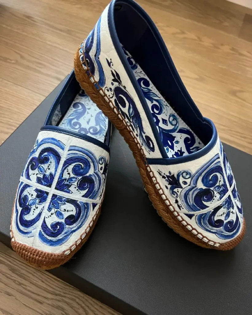 Hot-Selling Women's Slip On Flat-Soled Printed Hemp Rope Mixcolor Porcelain Pattern Single Casual Versatile Straw Flat Shoes