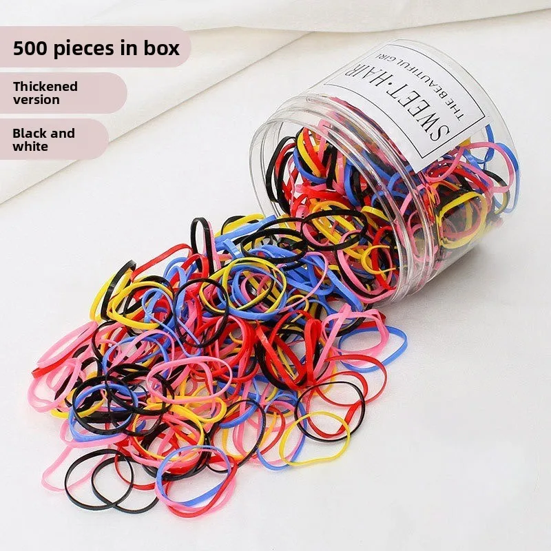 Elastici per capelli in scatola di nuovo stile: cerchi elastici colorati grandi neri, piccole fasce usa e getta per bambini resistenti alla trazione, per l'uso quotidiano