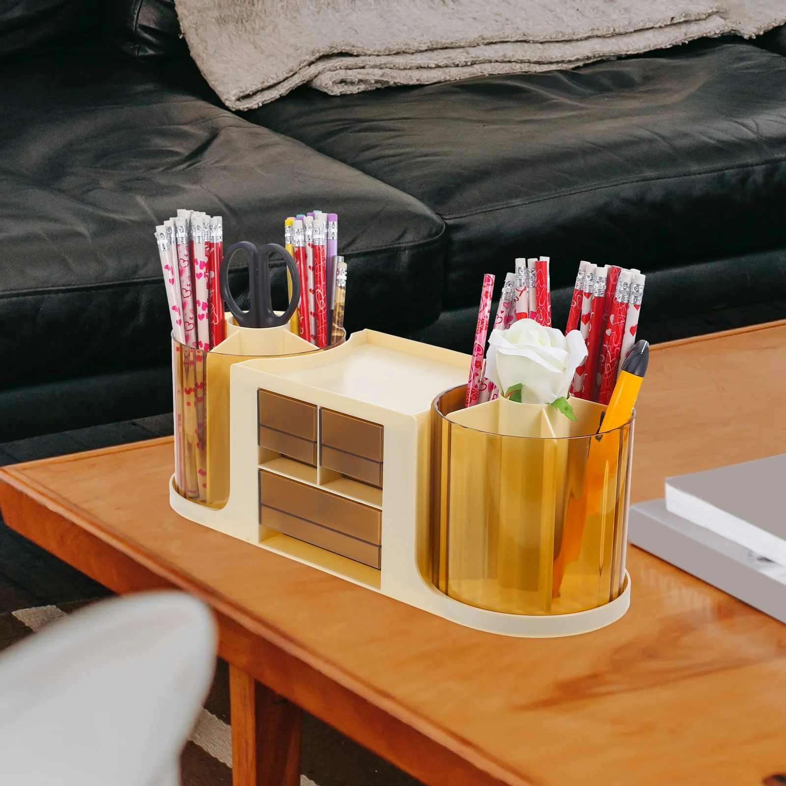 

Double Rotating Pen Cup Holder Office Desk Organizer Desktop Drawer Storage Box File Holder Practical Organizer