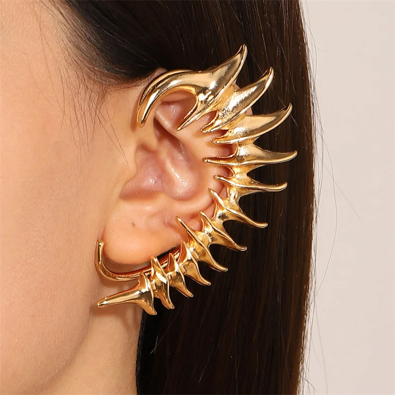 Exaggerated Spiny Dragon Bone Left Ear Clip Earrings for Women Punk Gold Color and Silver Color Earrings without Pin Accessories