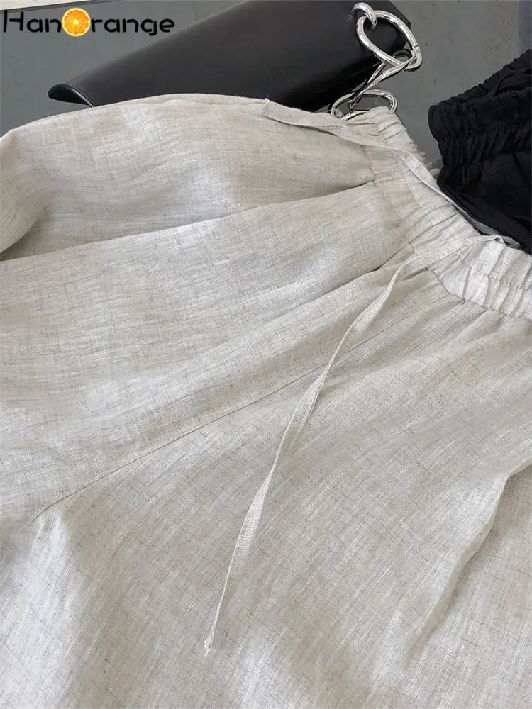 HanOrange 2025 Autumn Thin Wide Leg Pants Pure Linen Women Loose Comfortable Cool Trousers Female Black/linen/blue-purple