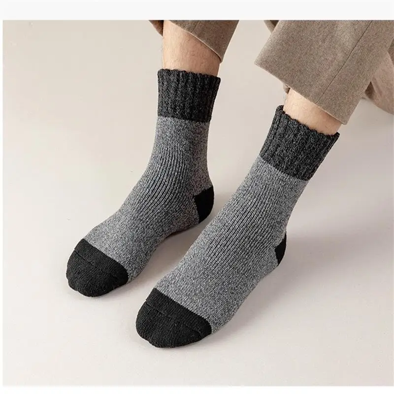 5Pairs/Wool Socks Winter Men\'s Super Thick Merino High Quality Wool Fashion Color Casual Warm Mid-tube Socks Plus Size EU38-46