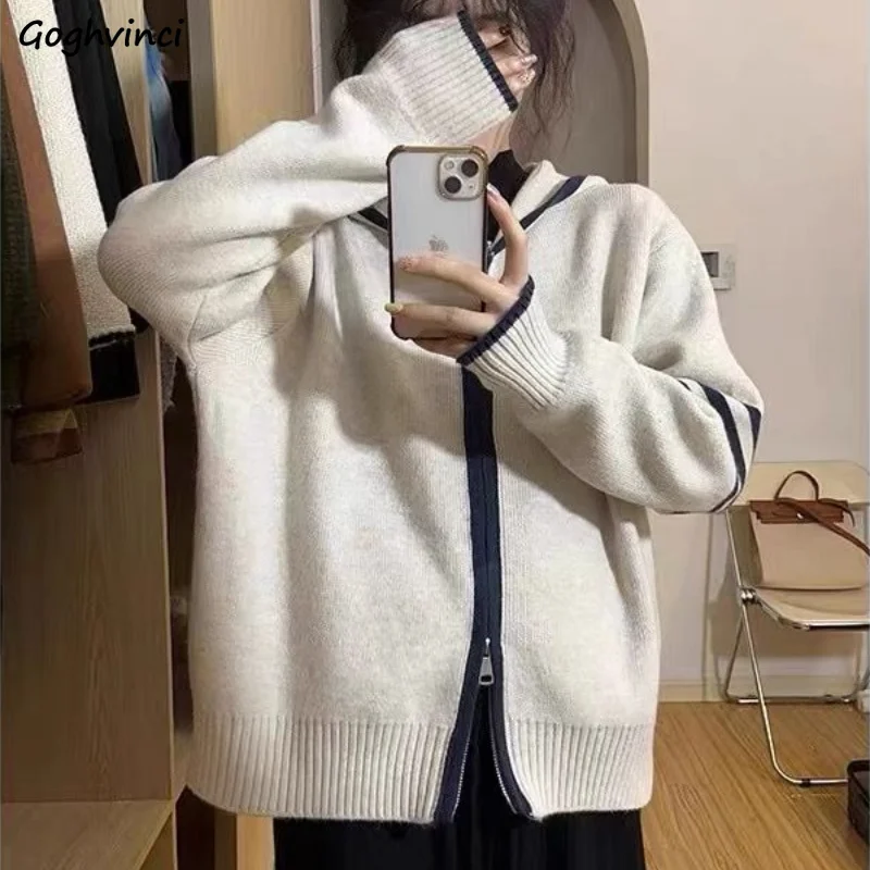 Hooded Cardigans Women Knitted Zipper-up Sweaters Fall Winter Design Slouchy Loose Keep Warm Korean Style Tender Fluffy Trendy