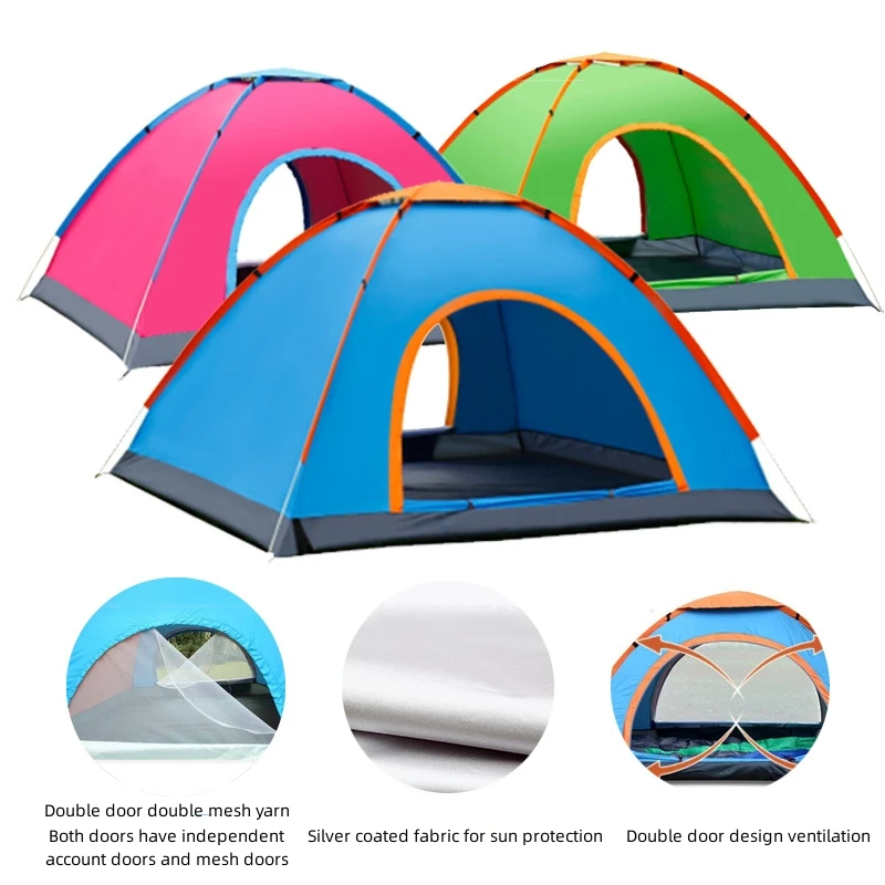 

1-4Man Ultralight Camping Tent Quick Opening Outdoor Travel Hiking Beach Tent Single Layer Portable Tent Anti-UV Coating UPF 30+