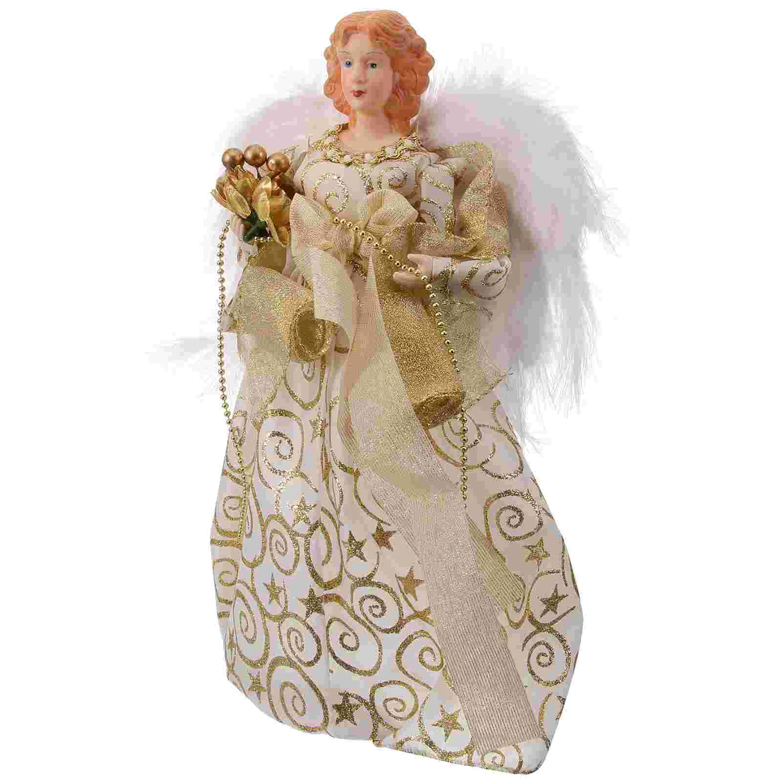 

Christmas Figurines Tree Decoration Supplies Plush Wings Angel Top Star (t1220191) Fairy Crafts Small Statue Topper