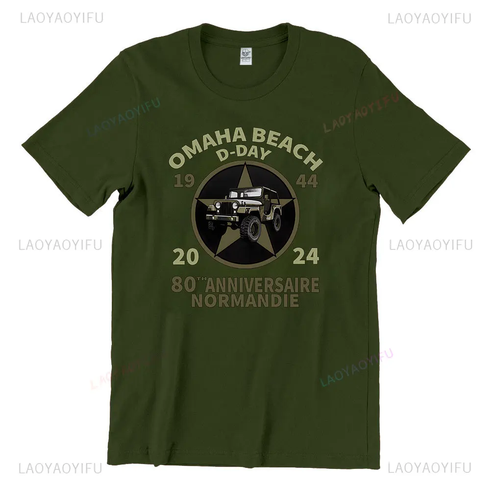 D-Day Shirt Omaha Beach Normandy Landings 80th Anniversary 1944-2024 Veteran Retro Cotton T-Shirt Gift Remembrance Day Tee