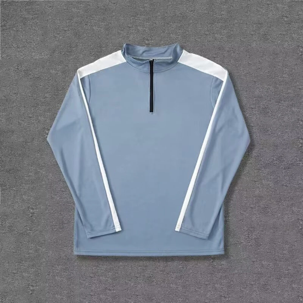 メンズ ストライプ ランニング スポーツ 長袖 Tシャツ スタンドカラー ハーフジップ カラーブロック フィットネス トレーニング 伸縮性 速乾 トップス