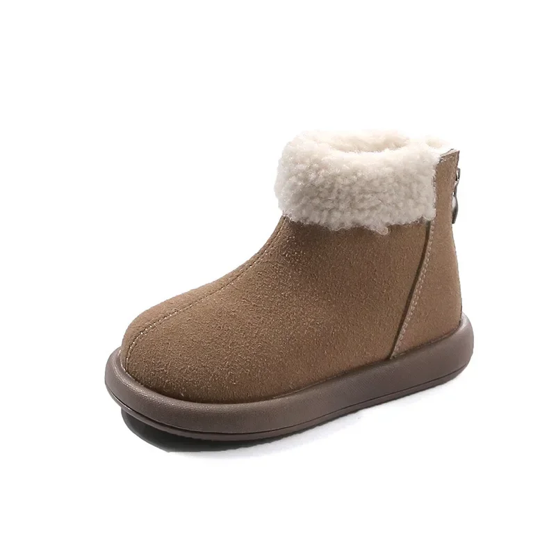 Botas de invierno para niña al aire libre, botas de nieve simples de tendencia para niños, botas de algodón informales de felpa con parte inferior gruesa, cálidas y suaves con cremallera